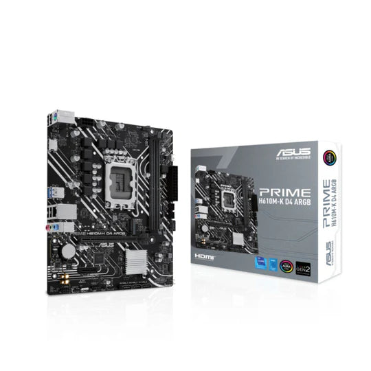 ASUS PRIME H610M-K D4 ARGB Motherboard – Intel 13th & 12th Gen, DDR4, M.2, Micro-ATX, Aura Sync RGB ASUS PRIME H610M-K D4 ARGB Motherboard – Intel 13th & 12th Gen, DDR4, M.2, Micro-ATX, Aura Sync RGB